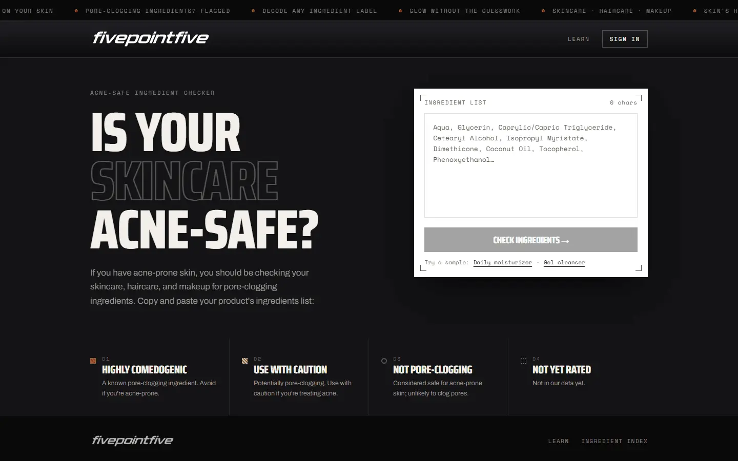 fivepointfive website on desktop
