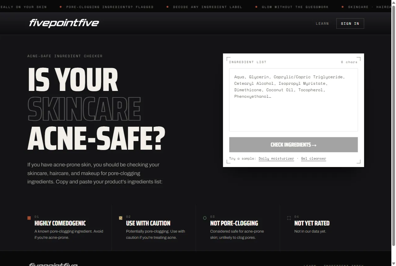 fivepointfive acne-safe ingredient checker