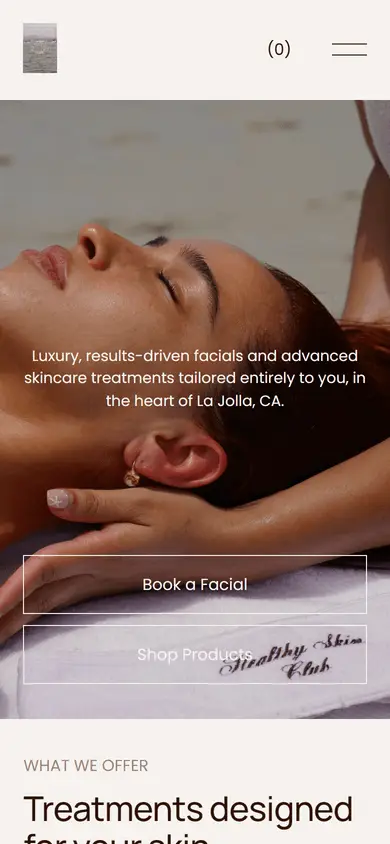 Healthy Skin Club website on mobile